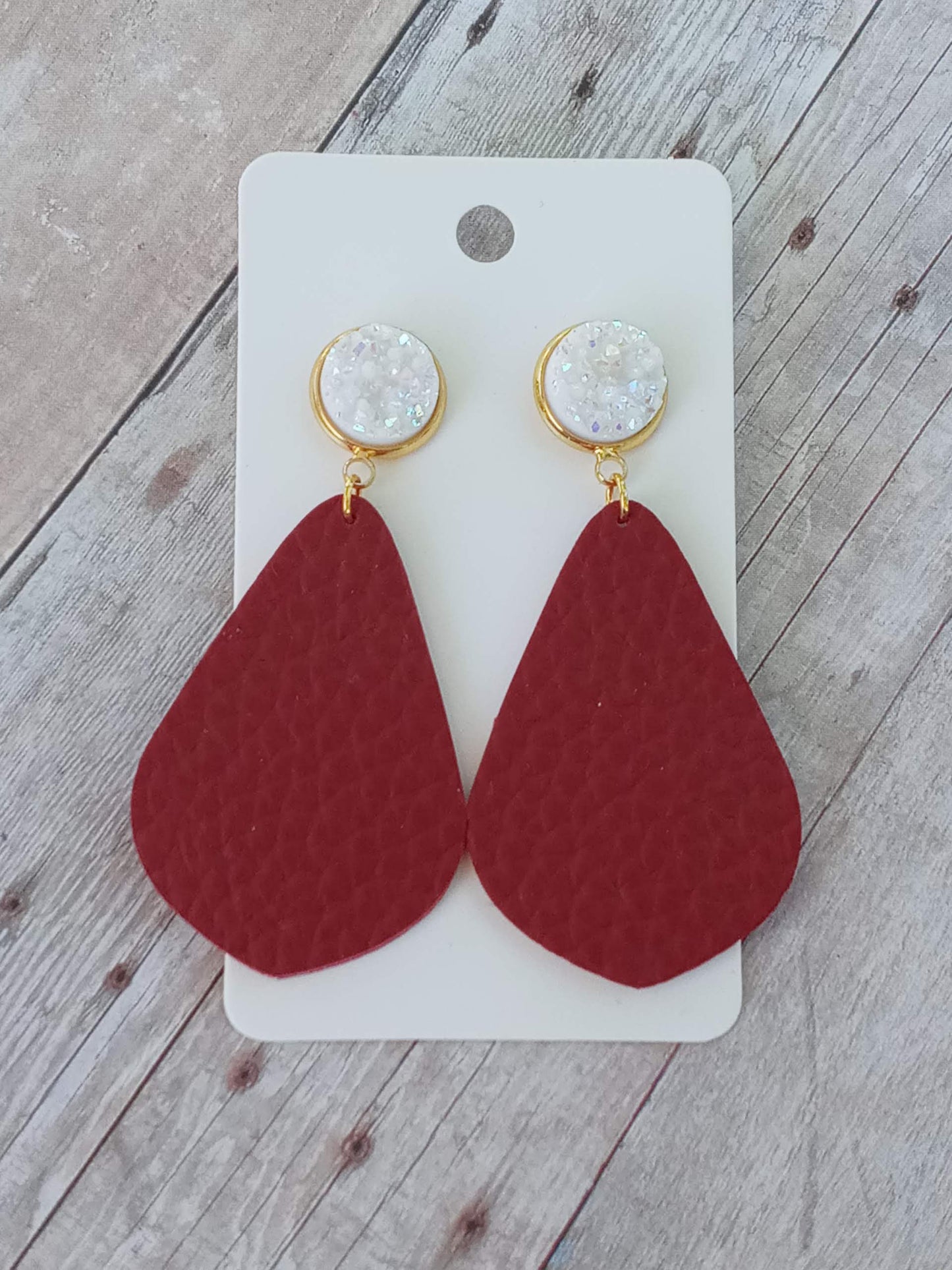 Burgandy and White 2" dangly earrings