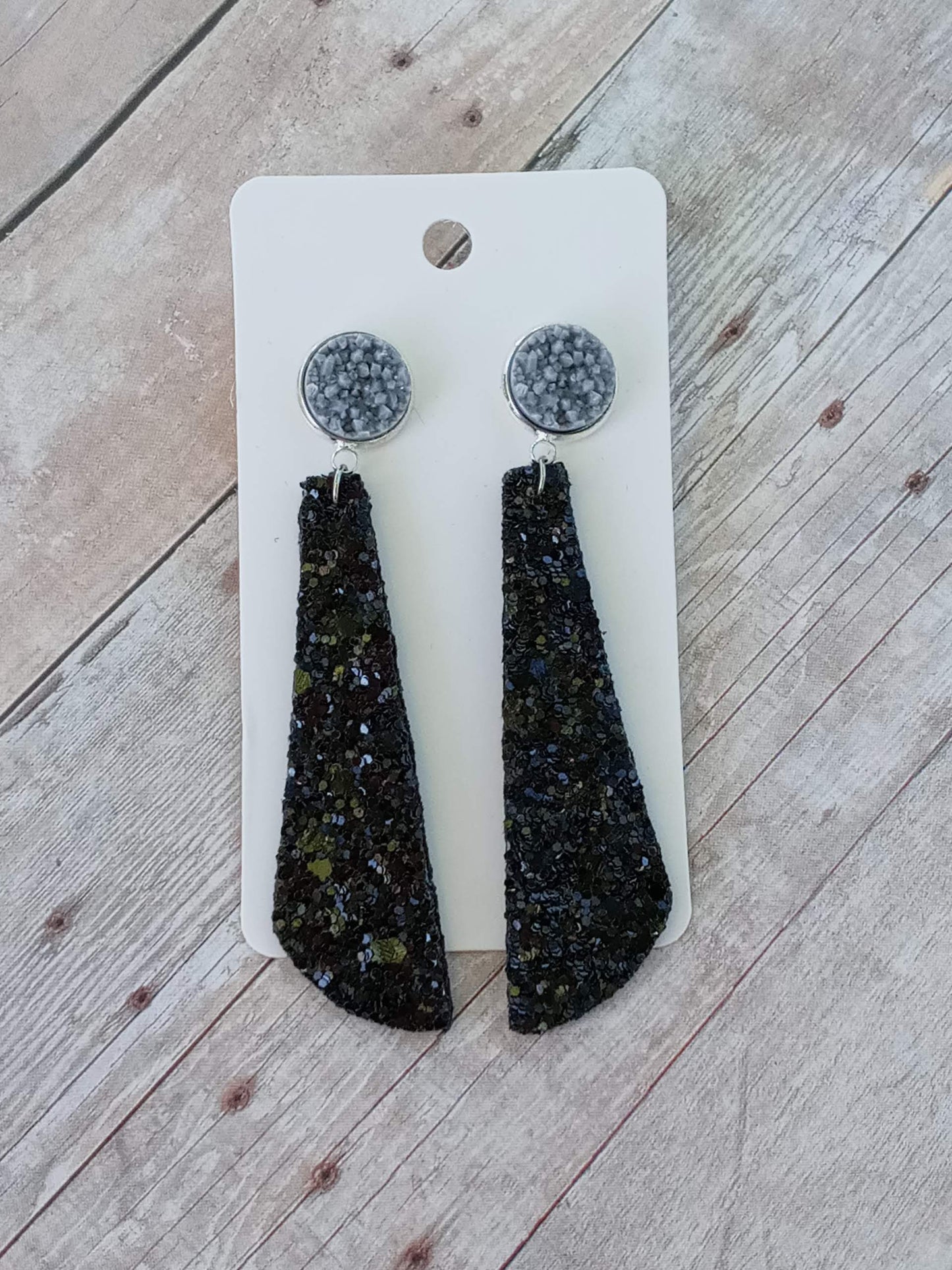 Black and Grey Glitter 2.5" dangly earrings