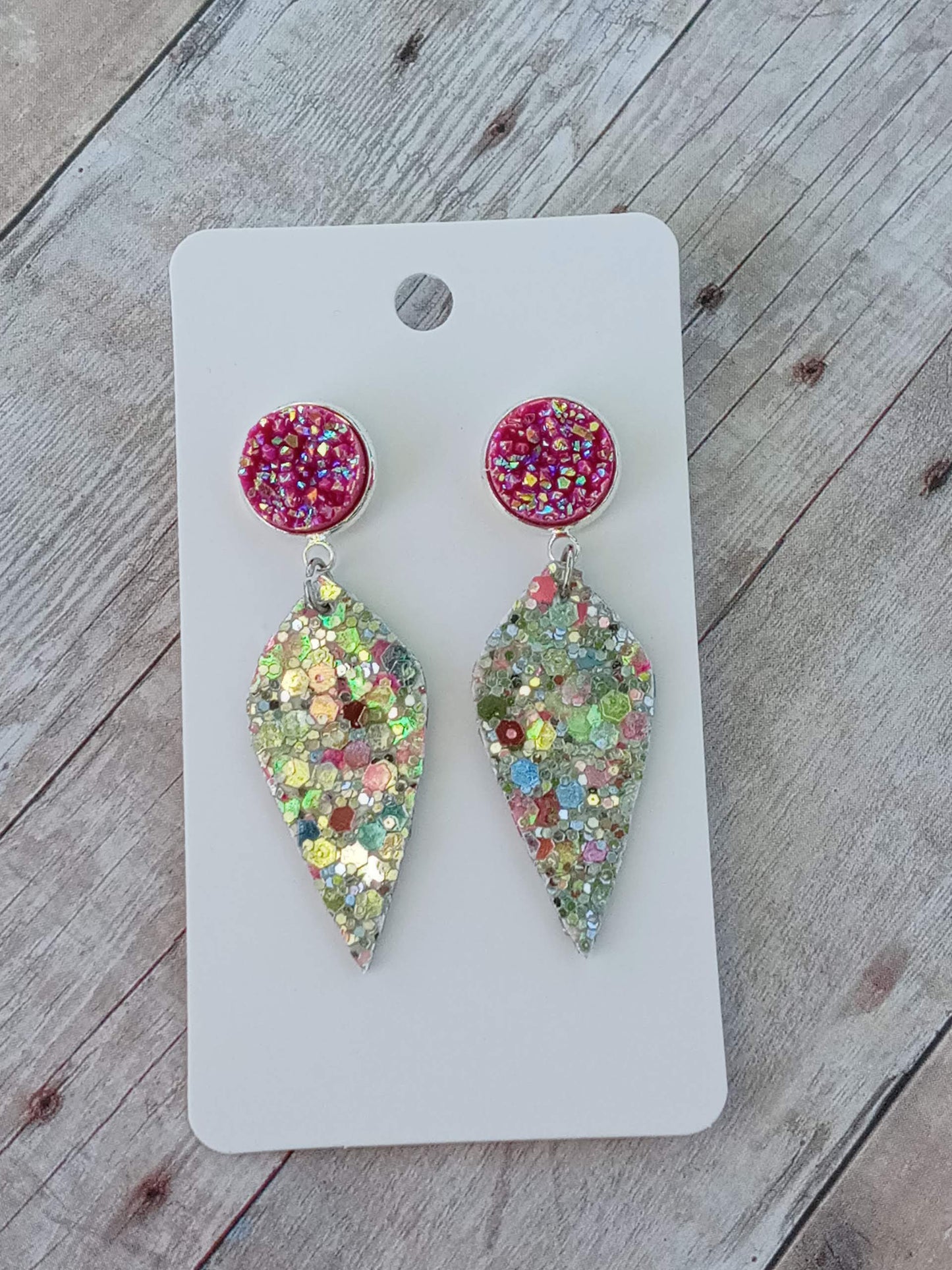 Pink and Glitter 2" dangly earrings