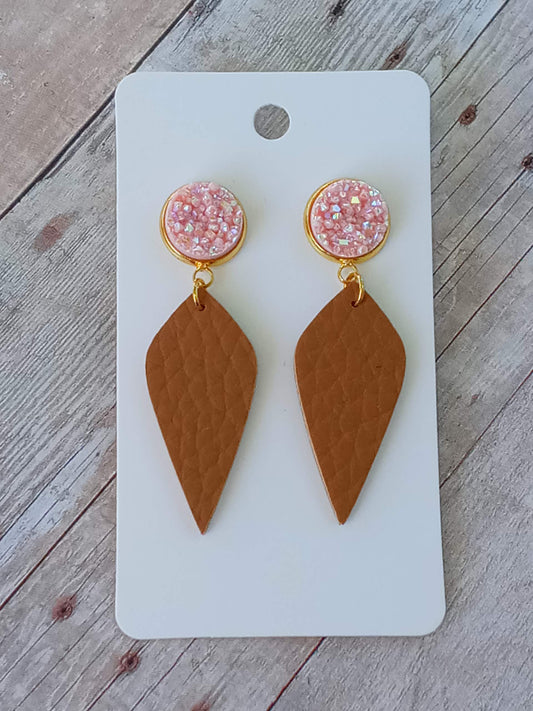 Pink and Brown 1.5" dangly earrings