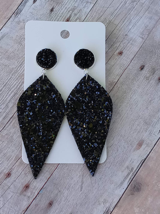 Black Glitter 2.5" dangly earrings