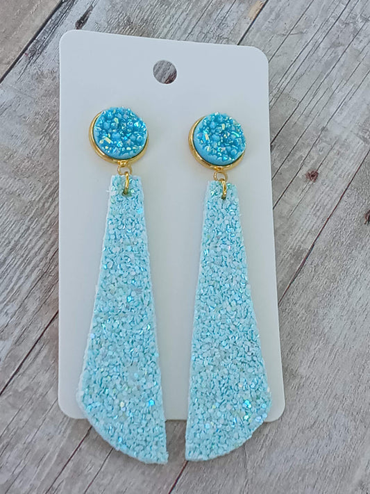 Light Blue Glitter 2.5" dangly earrings