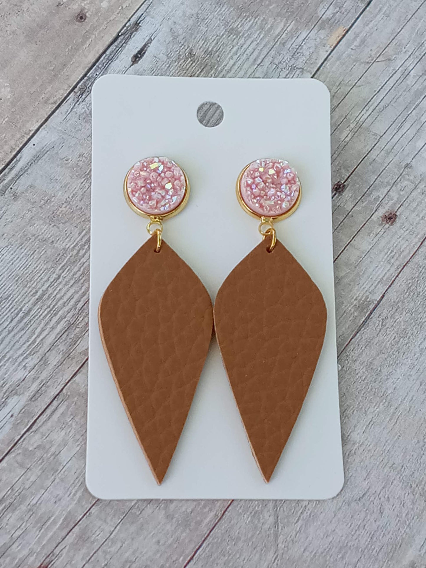 Pink and Brown 2" dangly earrings