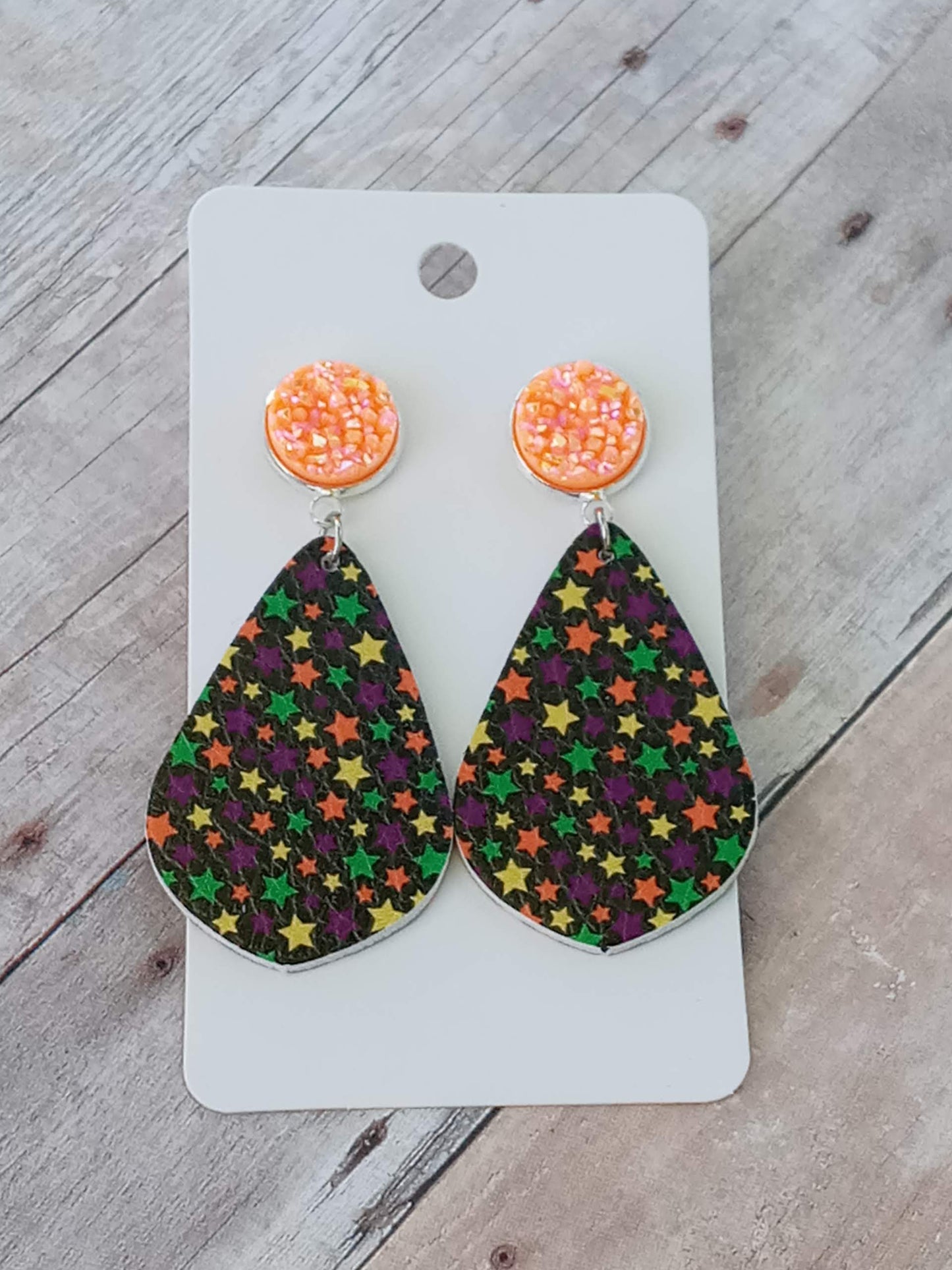 Neon Orange Stars  2" dangly earrings