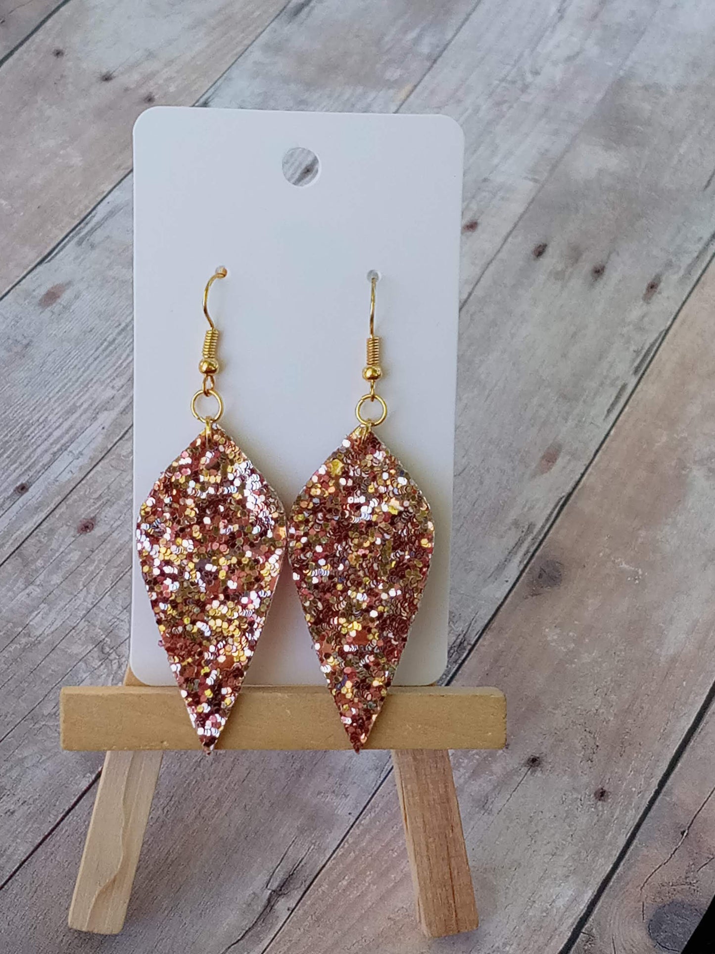 2" Bright Copper Glitter dangly earrings