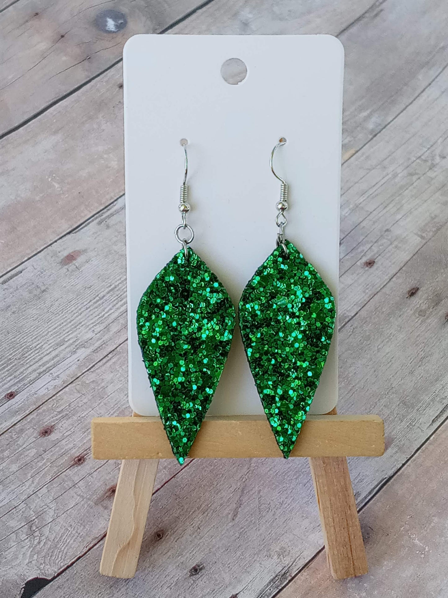 2" Green Glitter dangly earrings