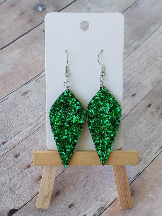 2" Green Glitter dangly earrings