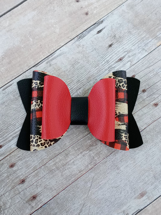 Red, black and cheetah 3.5" Double Layer Bow