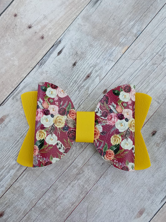 Mustard yellow and floral 3.5" single layer bow