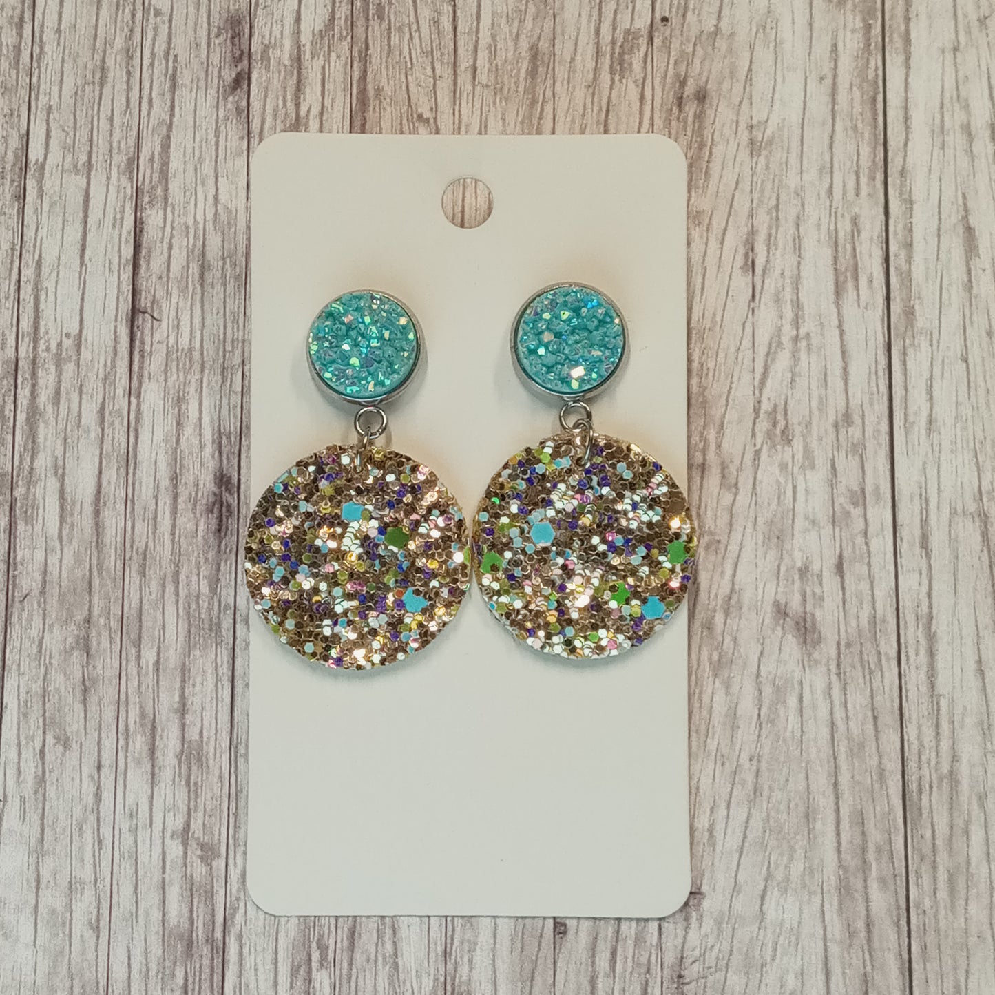 Turquoise druzy and gold multi glitter circle earrings