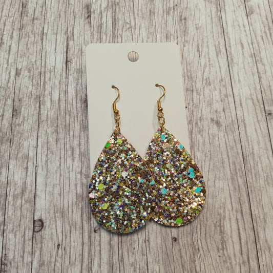 Gold multi-color glitter 2.25" dangly earrings