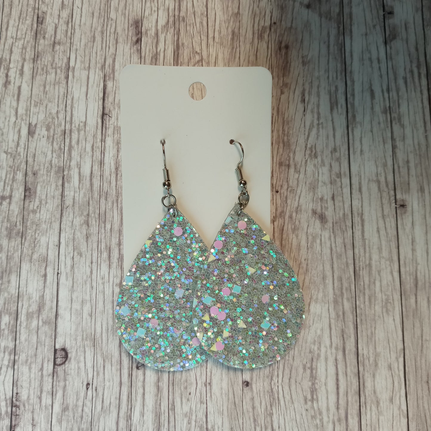 Silver multi-color glitter 2.25" dangly earrings