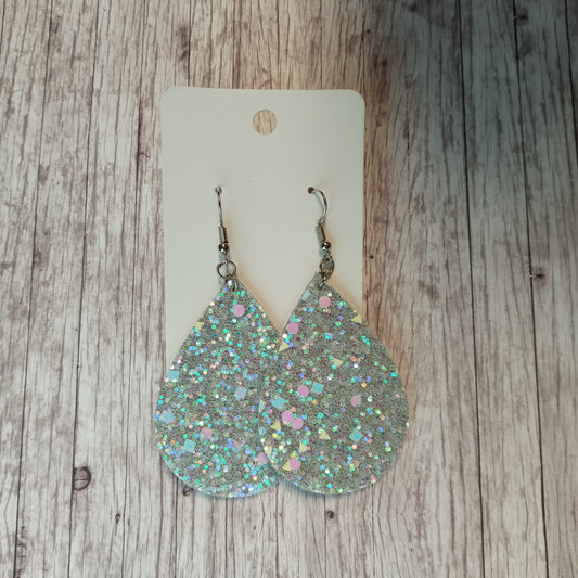 Silver multi-color glitter 2.25" dangly earrings