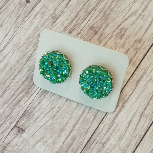 Christmas Green druzy stud earrings 12MM