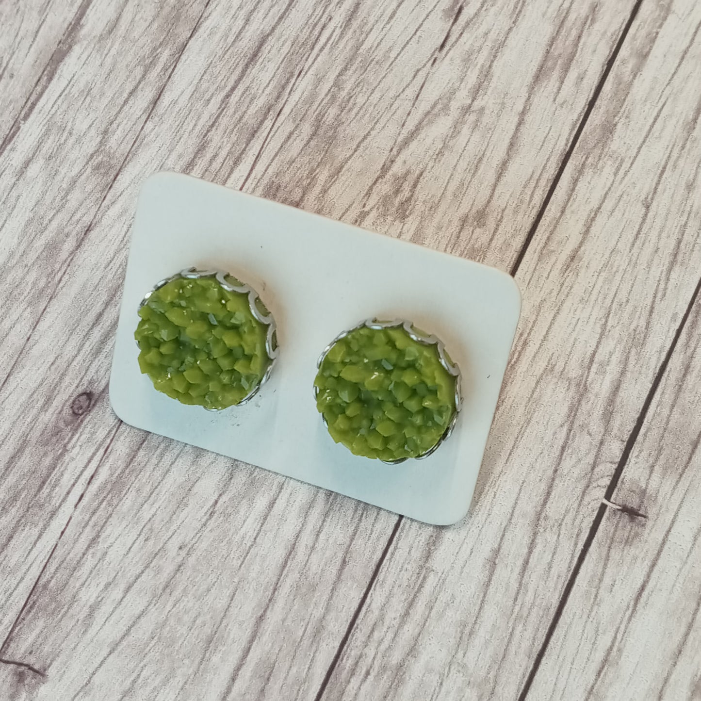 Olive Green druzy stud earrings 12MM