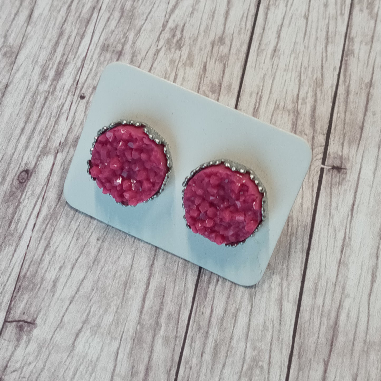 Raspberry druzy stud earrings 12MM.