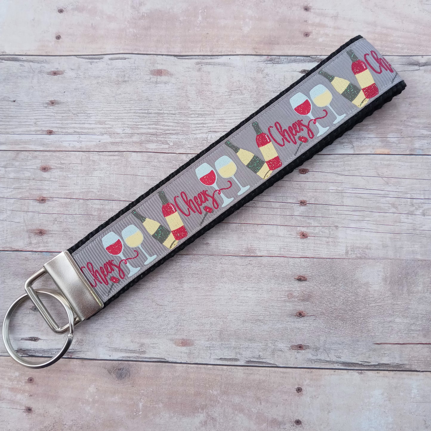 Cheers, wine bottle, wine glass keychain 6"