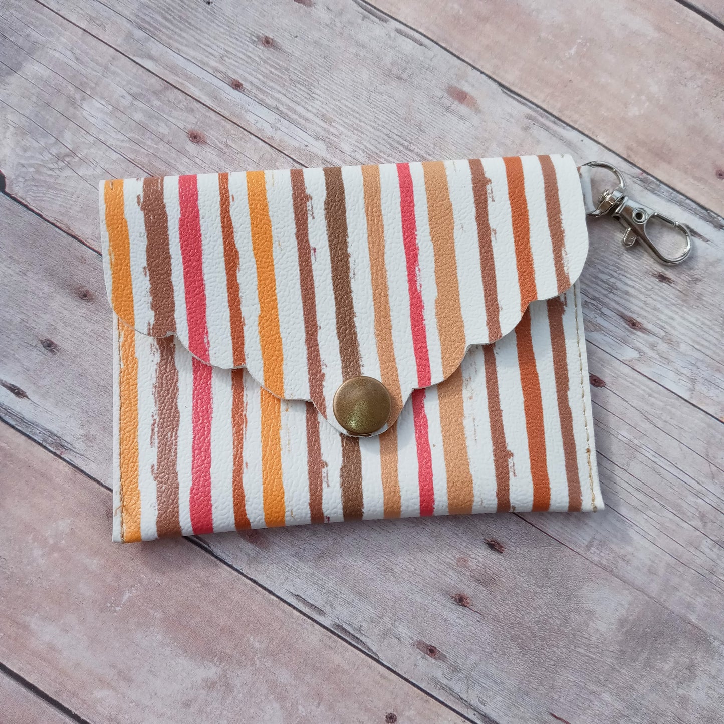 Browns, golden yellow, and light red stripes mini wallet/keychain wallet