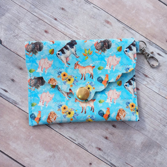 Farm animals on blue mini wallet/keychain wallet