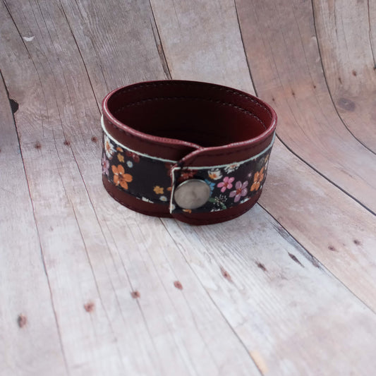 Burgundy and black floral bracelet