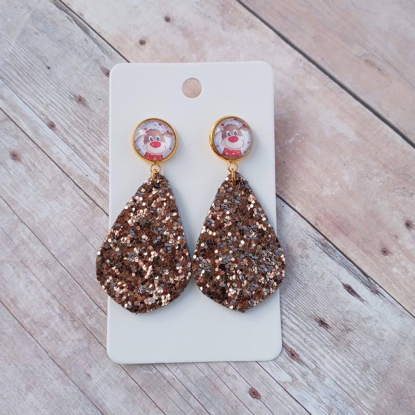 Reindeer and copper glitter earrings