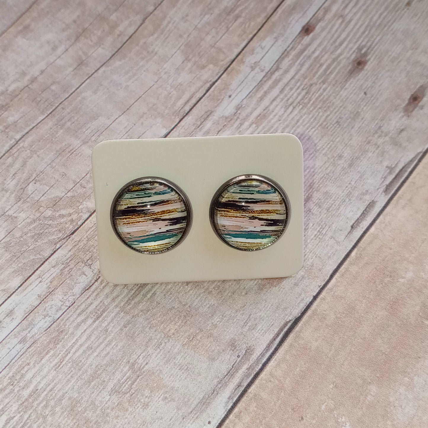 Brushstrokes Glass Cabochon Stud Earrings 12MM