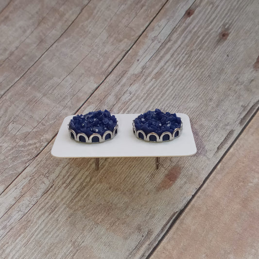 Blue Druzy Stud Earrings in Crown setting 12MM