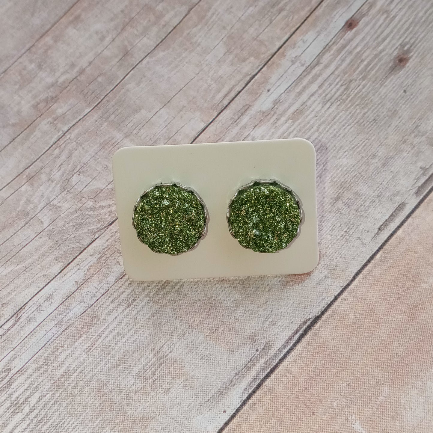 Light green Druzy Stud Earrings in Crown setting 12MM