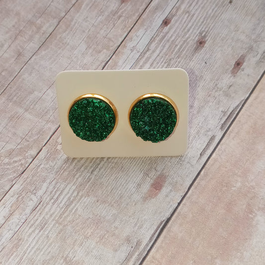 Green Druzy Stud Earrings 12MM