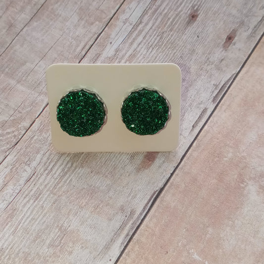 Christmas green Druzy Stud Earrings in Crown setting 12MM