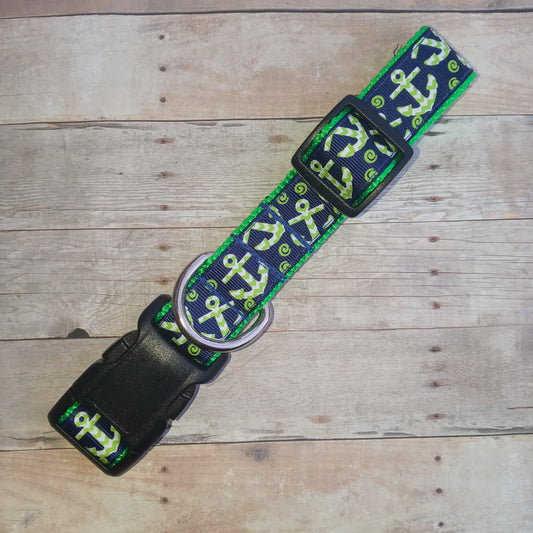 Green anchor dog collar