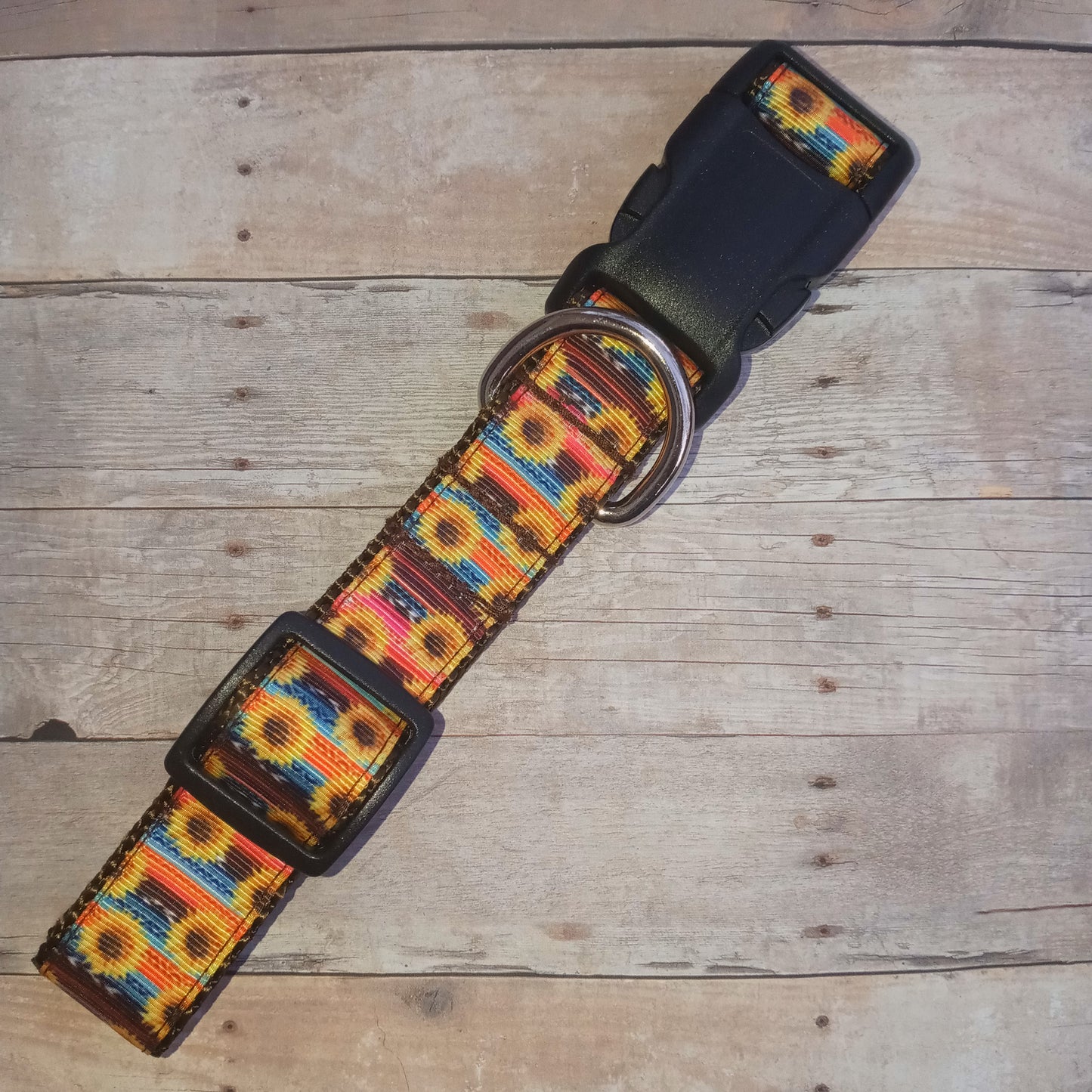 Serape sunflowers on brown dog collar