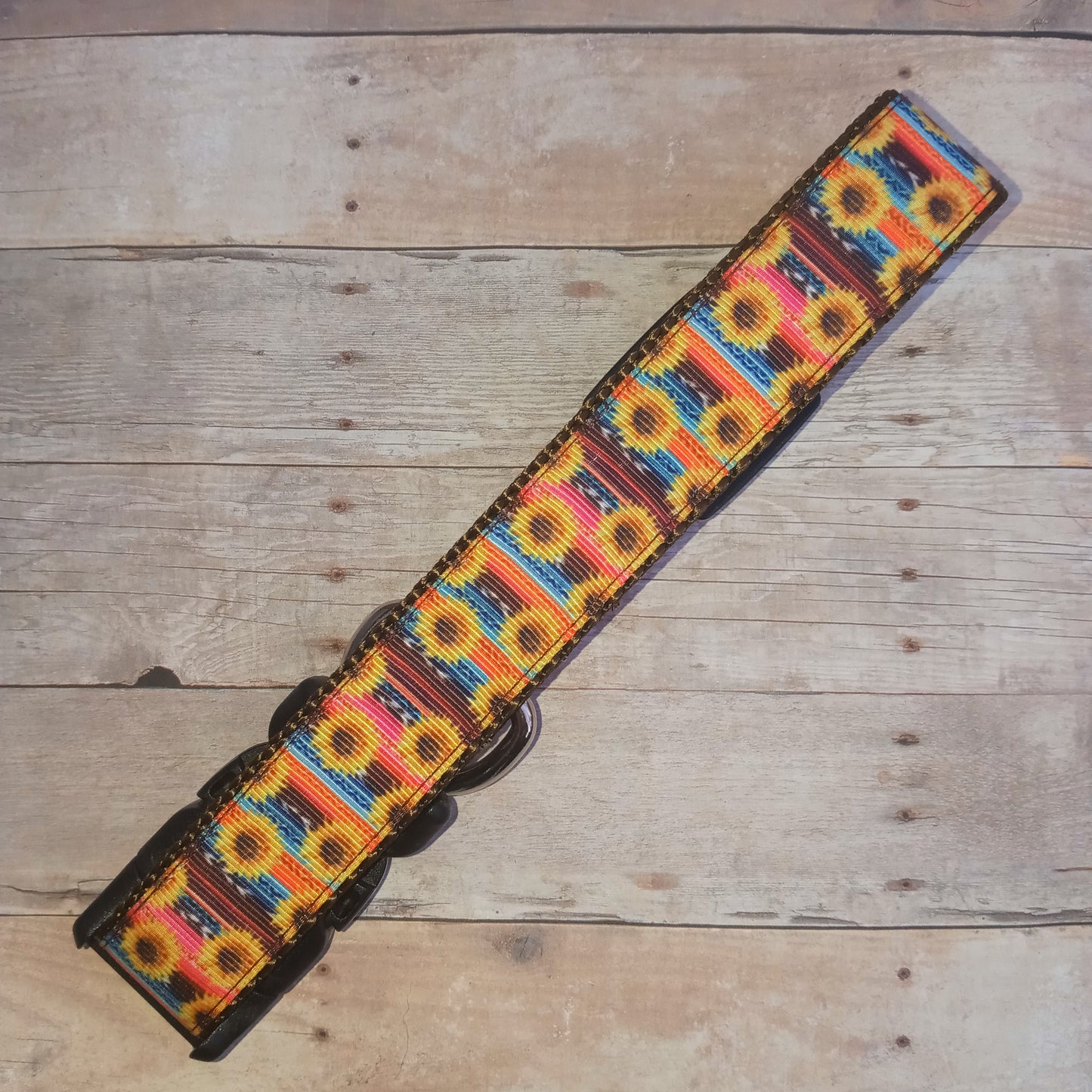 Serape sunflowers on brown dog collar