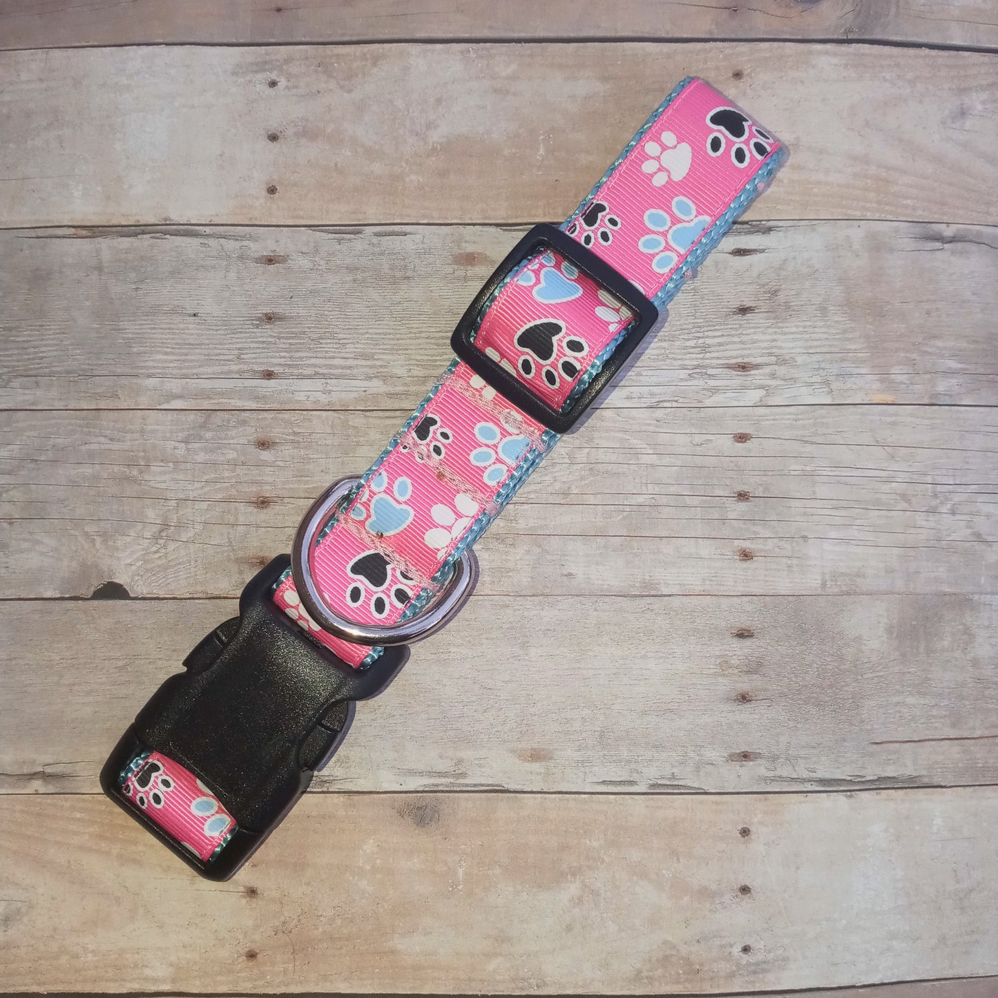 Paw prints on pink dog collar