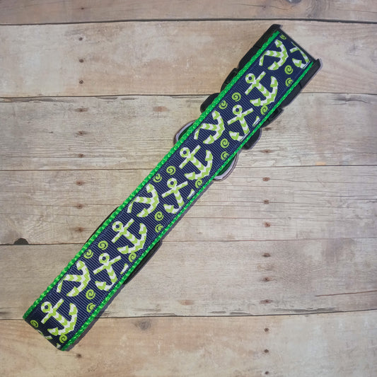 Green anchor dog collar