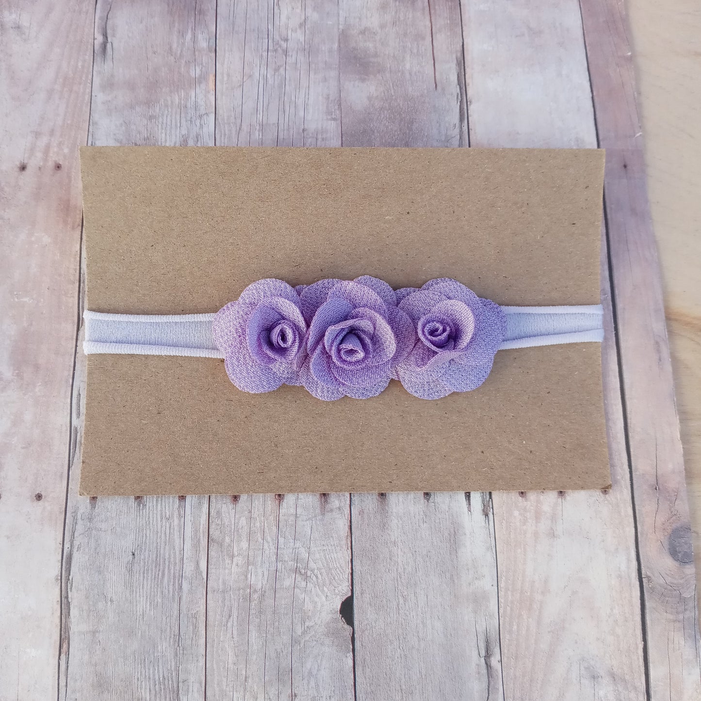 Light purple trio flower on purple nylon headband