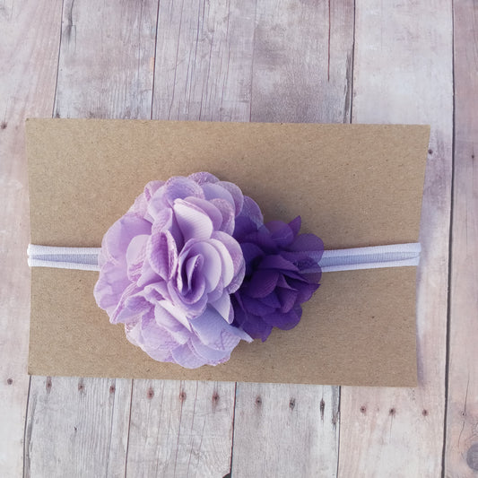 Purple double flower on purple nylon headband