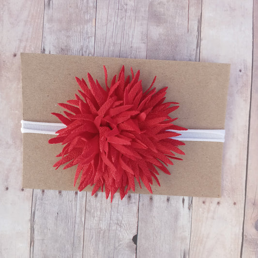 Red flower on white nylon headband