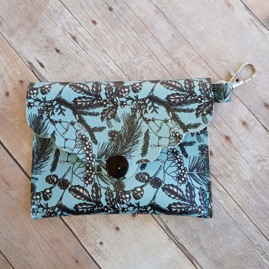 Light blue with black branches mini wallet/keychain wallet