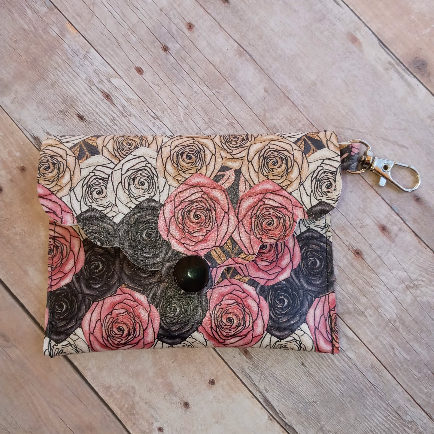 Cream, muave, and black roses mini wallet/keychain wallet