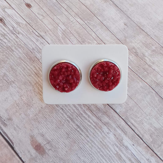 Burgundy druzy stud earrings 12MM