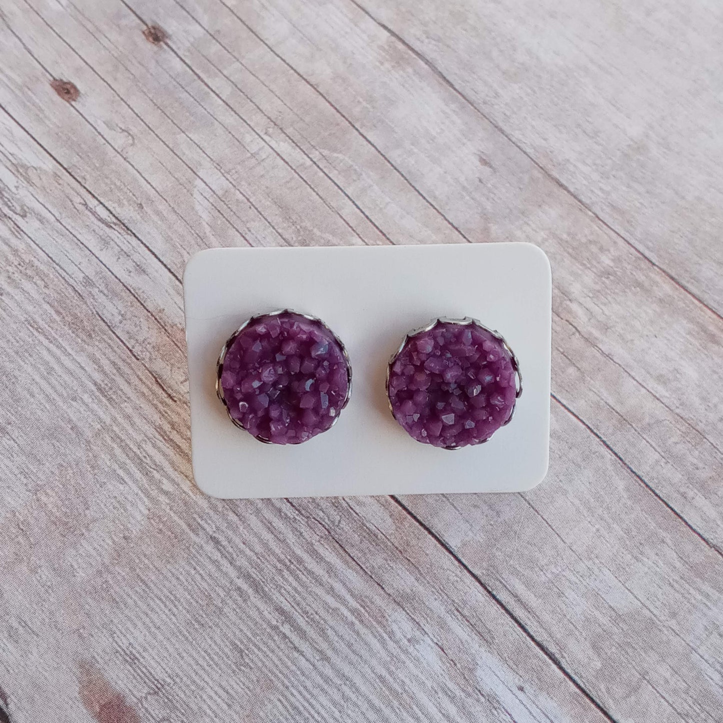 Grape Druzy Stud Earrings in Crown setting 12MM