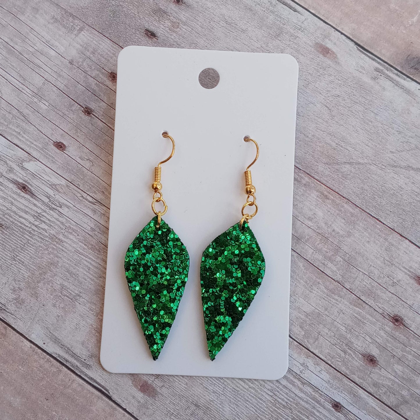 1.5" Green Glitter dangly earrings