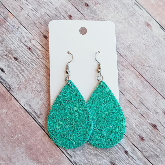 Dark mint green Glitter 2" dangly earrings