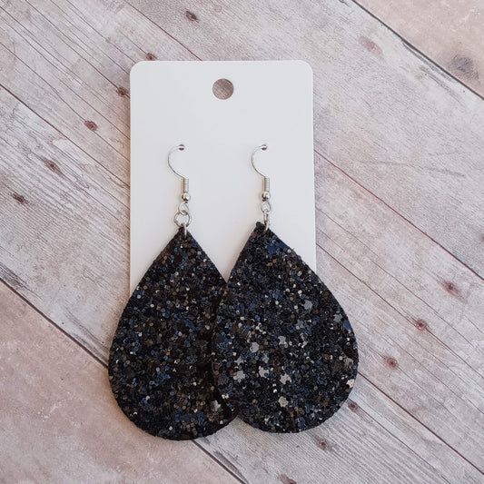 Black glitter 2 1/4" dangly earrings