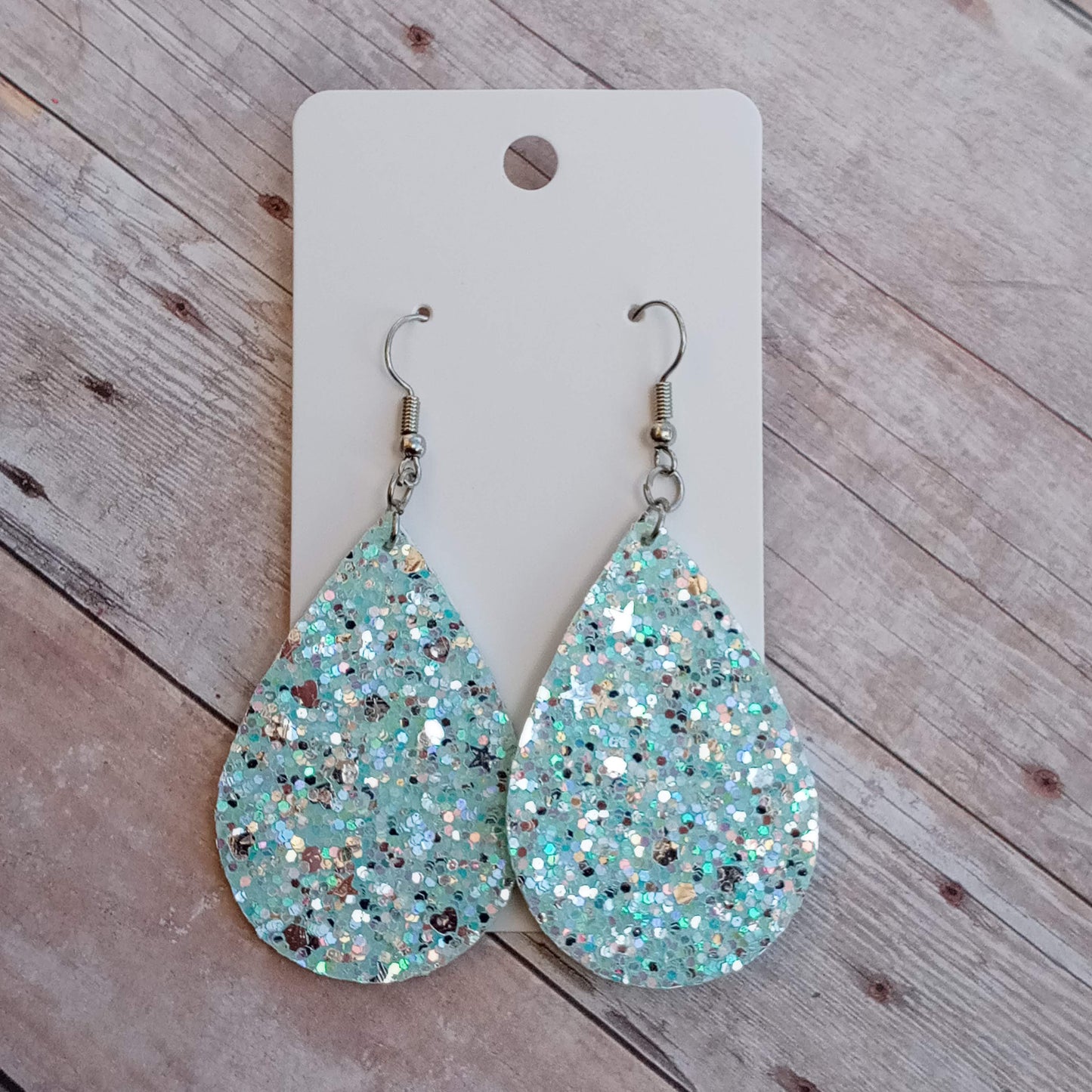 Light blue with silver Glitter 2" dangly earrings