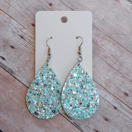 Light blue with silver Glitter 2" dangly earrings