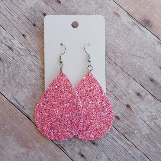 Pink/purple Glitter 2 1/4" dangly earrings