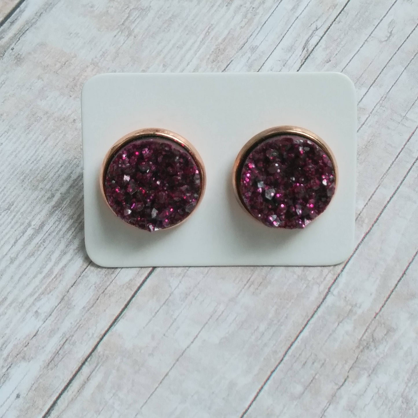 Burgandy Druzy Stud Earrings 12MM