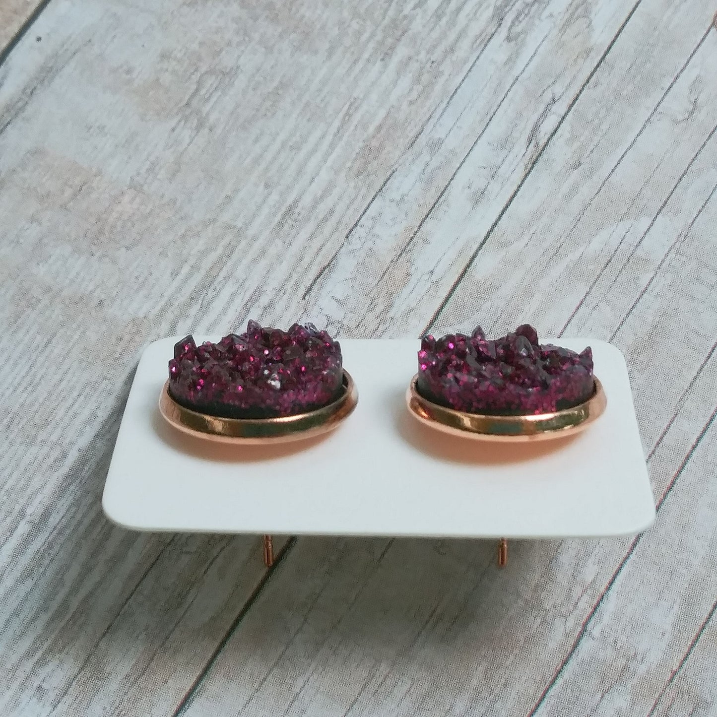 Burgandy Druzy Stud Earrings 12MM